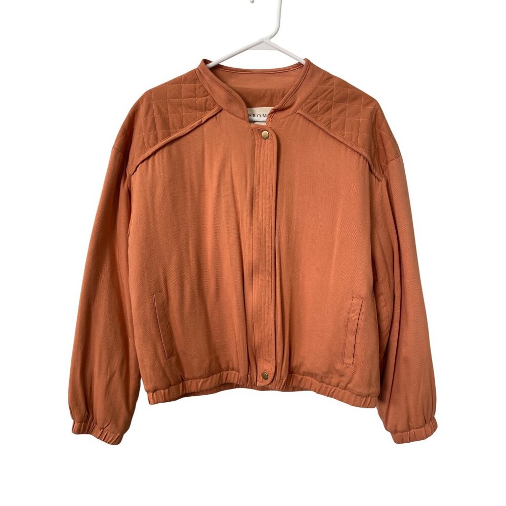 Promesa Bomber Jacket Size Medium Snap Front Long Sleeve Quilted Rust Outerwear